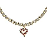 18k Yellow Gold Overlay Sterling Silver Created Ruby w/ Diamond Accent Heart Pendant