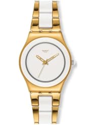 Swatch Yellow Pearl White Dial Gold-Tone Stainless Steel Ladies Watch YLG122G