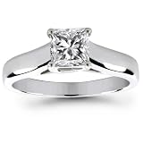 14k White Gold 1/3ctw. Princess Cut Trellis Setting Solitaire Diamond Ring - (G-H;SI1-2)