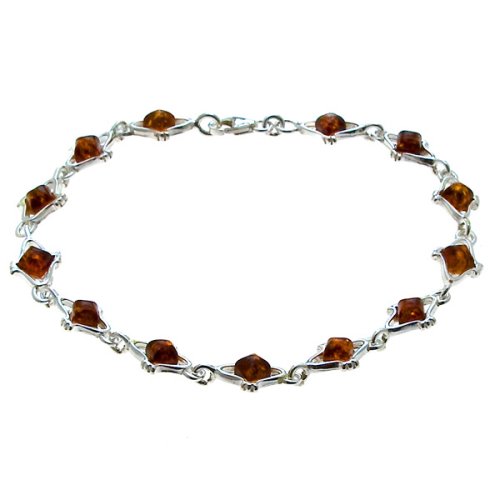 Certified Genuine Honey Amber and Sterling Silver Rhombic Designer Bracelet