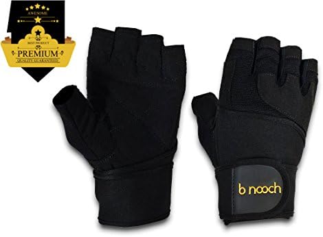B Nooch Weightlifting Gloves w/ Wrist Wrap Support (Black) | Crossfit, Gym, Fitness, WOD | Best Workout Gloves for Men & Women