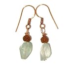 Aquamarine Earrings 07 Dangle Blue Gemstone Facet Cut Brown Rudraksha Seed Crystal Healing Stone Beaded Copper 1.5
