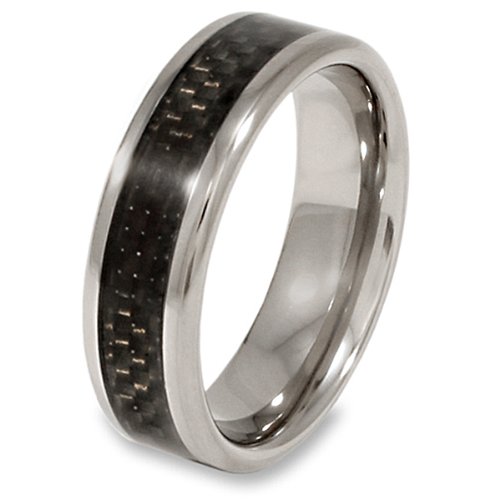 Flat Titanium Ring with Black Carbon Fiber Inlay (7.0mm) - Sizes 8-12