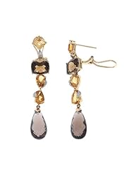 18.30CTW 14K Yellow Gold Genuine Natural Multi-Gemstone and Diamond Dangling French Clip Earrings