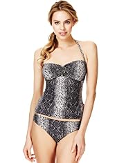 Autograph Jewel Embellished Faux Snakeskin Print Bandeau Tankini Top