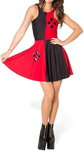 Anvoro Women's Summer Digital Print Pattern Reversible Skater Dress(Harley Quinn)