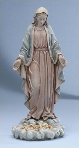 Set Of 2 Our Lady of Grace 13" Religious Outdoor Bird Feeder Statues #11273