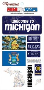 Mini Maps Adhesive Epoxy Embellishments: Michigan