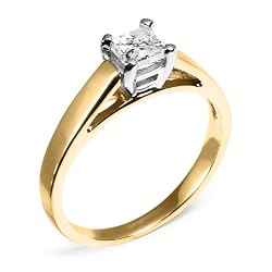 l'or 14k jaune Princesse-A coupé la bague de fiançailles de solitaire de diamant l'or 14k jaune Princesse-A coupé la bague de fiançailles de solitaire de diamant