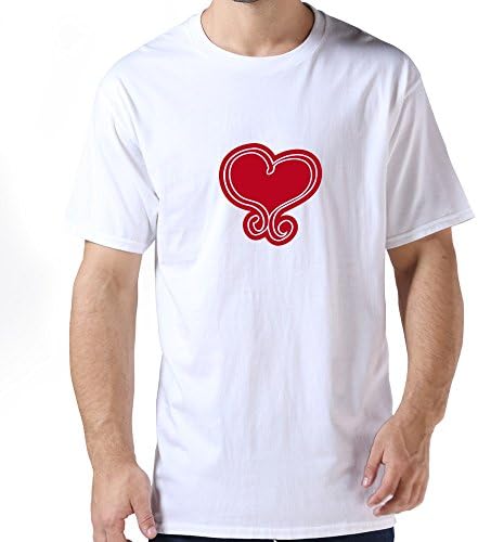 Serlina Men's Heart Love Cotton O Neck Short Sleeve T-Shirt Tee White XL