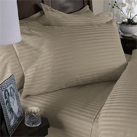 Egyptian Bedding 600-Thread-Count Egyptian Cotton Duvet Set and 2 Shams, Full, Beige Stripe