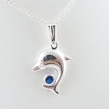 Dolphin Swarovski Crystal Sterling Silver Pendant Diamond Cut Open Curb Chain Necklace 14, 16, 18, 20 Inch
