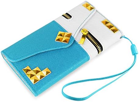 Magic Global Gadgets® - Luxury Zipper Purse Leather Wallet Book Flip Case Cover Pouch For Nokia Lumia 520 / Nokia Lumia 525 With Built in Card & Money Slots + Screen Guard + Wrist Strap & Stylus Pen (Light Blue & White Zipper Wallet)