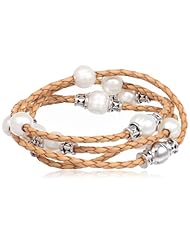 Honora "Bracelet Bar" White Freshwater Cultured Pearl and Leather Wrap Bracelet