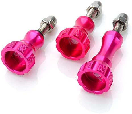 TOZ 3pcs Aluminum Alloy Knob Stainless Thumbscrew Thumb Screw Set Fixing Screw Kit for GoPro Hero Cameras Accessories - Bolt Nut Screw Knob for Sport Camera Gopro Hero Hd, Hero1, Hero2, Hero3, Hero3+ Hero4 and all GoPro Tripod Mount, Adapter Mounts, Car Windshield Suction Cup Mount, Selfie Monopod and Extension Arms - Pink