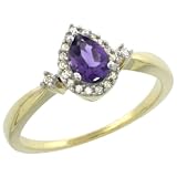 10k Gold ( 6x4 mm ) Teardrop Engagement Amethyst Ring w/ 0.09 Carat Brilliant Cut Diamonds & 0.70 Carat Pear Cut Stone, 3/8 in. (9mm) wide, size 8.5
