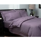 Pinzon 440-Thread-Count 100% Cotton Damask Stripe Full/Queen Duvet Set, Aubergine