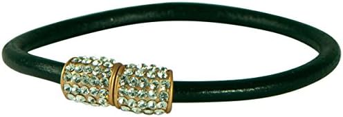 HAMPTON GEMS-BLACK LEATHER BRACELETS WITH PAVE CRYSTALS- MAGENTIC CLOSURE. BLACK/GOLD, GRAY/SILVER, AND TAN/GOLD
