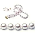 AAA Quality 16 Inch Round 6.5-7mm White Akoya SaltWater Cultured Pearl Necklace Earrings Set