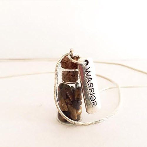 Tiger Eye - Protection and personal empowerment gemstones. Glass bottle necklace with sterling silver chain.