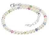 Sterling Silver Imitation Freshwater Pearl & Multi Crystal 9 to 10 inch Anklet Made with Swarovski Elements