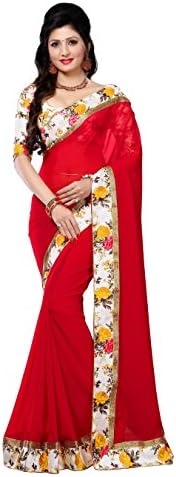 DESIGNER BOLLYWOOD SAREE WITH FLORAL PRINT BORDER AND BLOUSE