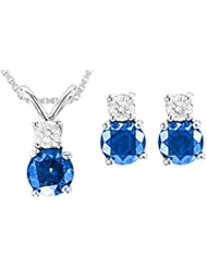 3/4 Ctw Blue and White Diamond Studs and Pendant Set with Chain SI2-I1 14k WGold