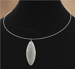 J-Steel by Fyn Studios (TM) Stainless-Steel Wire Necklace with Oval Satin Finish Pendant 843332001044