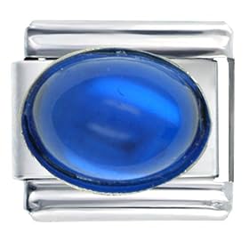 September Sapphire Birthstone Big Oval Italian Charms Bracelet Link by Pugster