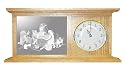 Elegant Solid Oak Mantle Clock or Desk Clock with Cat Art Etched Mirror