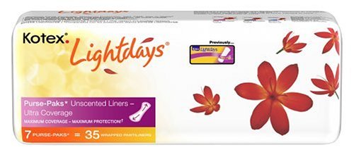 Kotex Lightdays Purse-Pak Pantiliners, Ultra Coverage, Case of Twelve-35 Count (420 Pantiliners)