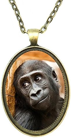 Baby Gorilla Animal Aura Antique Gold Bronze Pendant with Chain Necklace