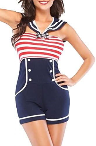Dear-Lover Women's Navy Red White Women Pin up Sailor Costume One Size Multicoloured