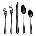 HOMQUEN 20-Piece Silverware Set Service for 4, 18/10 Stainless Steel (420 Blade) Cutlery Set, Black Titanium Dinnerware Set Tableware Set Dishwasher Safe(Shiny Black-20 Piece)