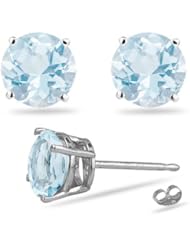 2.70 Cts of 7.7 mm A Round Aquamarine Stud Earrings in 14K White Gold