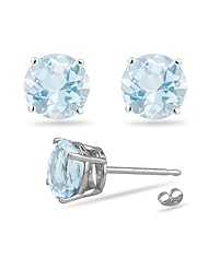 2.70 Cts of 7.7 mm A Round Aquamarine Stud Earrings in 14K White Gold-Screw Backs