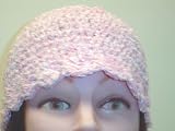 Cp131p, Hand Crocheted Pink Chenille with Pink Gimp Tweed Skull Cap for Men, Women, Teens and Petites.