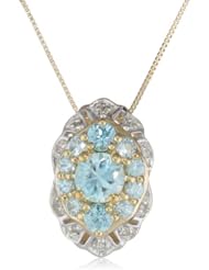 10k Yellow Gold Blue Zircon and Diamond-Accented Flower Pendant Necklace, 18"