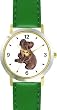 Koala Bear Animal - WATCHBUDDY&reg; DELUXE TWO-TONE THEME WATCH - Arabic Numbers - Green Leather Strap-Size-Large ( Men's Size or Jumbo Women's Size )