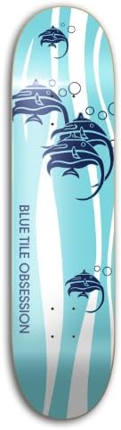 Blue Tile Obsession "BTO Pool" Grom Skateboard Deck, 7.25 x 29.25-Inch/12.5-Inch WB, Blue/White