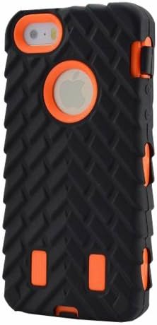 MIKUL® Iphone 5 5s Case 3in1 Tire Stripe Combo Hybrid Defender High Impact Body Armor box Hard PC&silicone Case (orange)