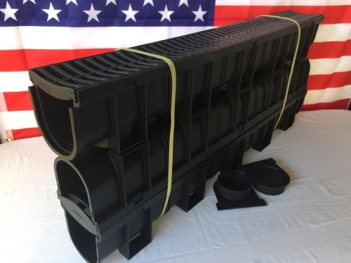 Trench Drain Black Polymer & Heel Friendly Grate - 3 x 3.33 Ft (10ft) Pack with 1 End Cap & Adaptor