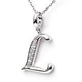 Silver Diamond Initial Pendant L with Silver Chain