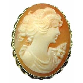 Cameo Pin Pendant Italian 14k Yellow Gold Framed Master Carved Carnelian Conch... by