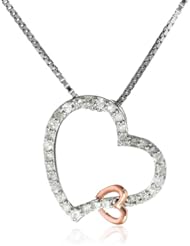 Sterling Silver and Rose Gold-Plated Diamond Heart Pendant Necklace (1/4 cttw, IJ Color, I2-I3 Clarity), 18"