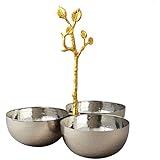 Elegance Golden Vine Hammered Triple Bowl, Silver/Gold