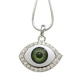 Lucky Green Eye Crystal Accent Charm Pendant Necklace Fashion Jewelry