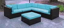 Big Sale Black Resin Wicker Outdoor Furniture Sectional Sofa Set - Blue Cushions