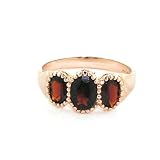 Luxury 9K Rose Gold Ladies Garnet 3 Stone Ring - Finger Sizes 5 to 12 Available