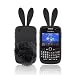 Black Bunny Silicone Case w Fur Tail Stand For Bla
